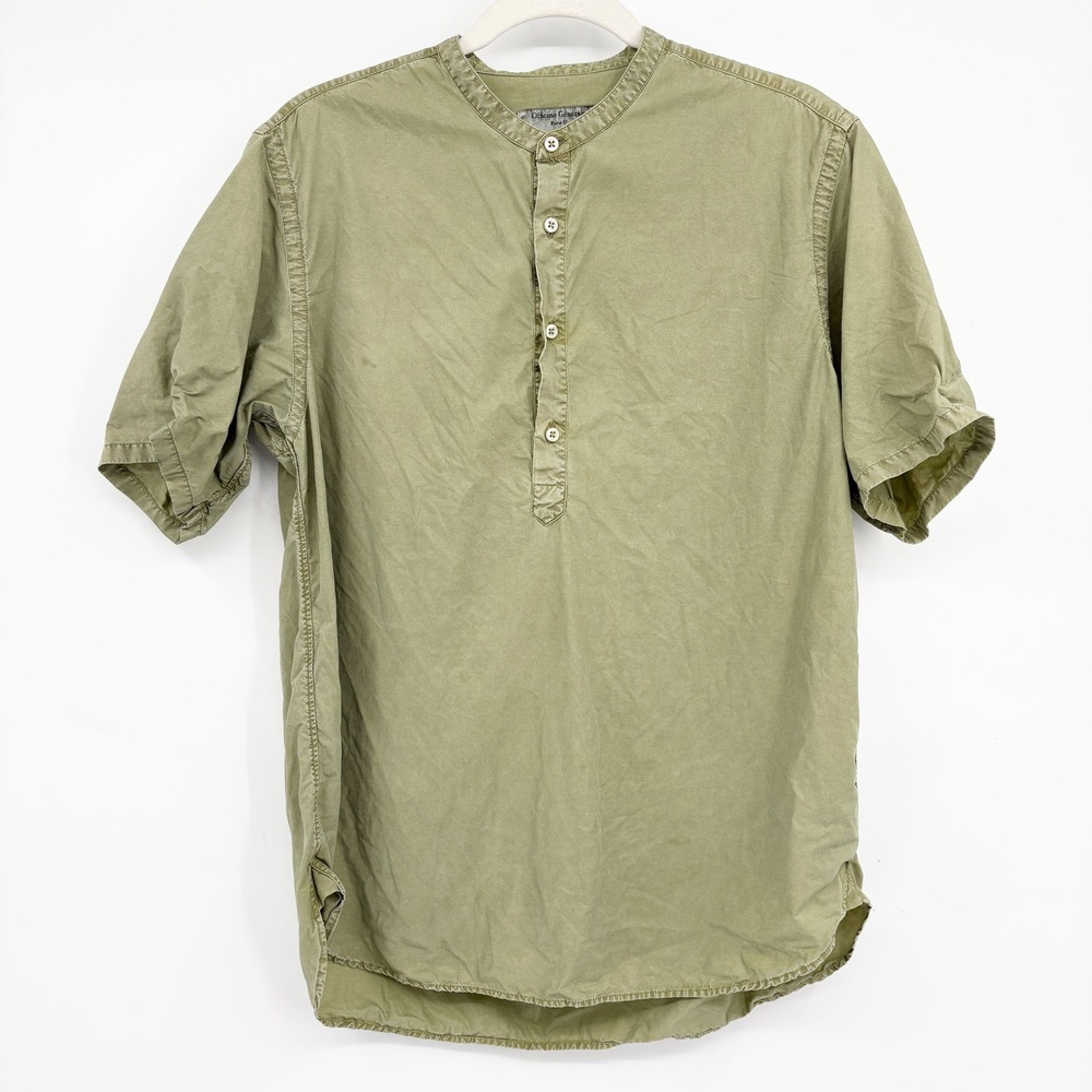 Officine Generale Mens Olive Lyocell Band Collar Henley Utility Shirt Size L